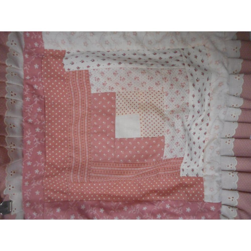 Vtg Handmade Quilted Amish Log Cabin Pattern Throw Pillow cover mauve 17 X 17 - Picture 3 of 6